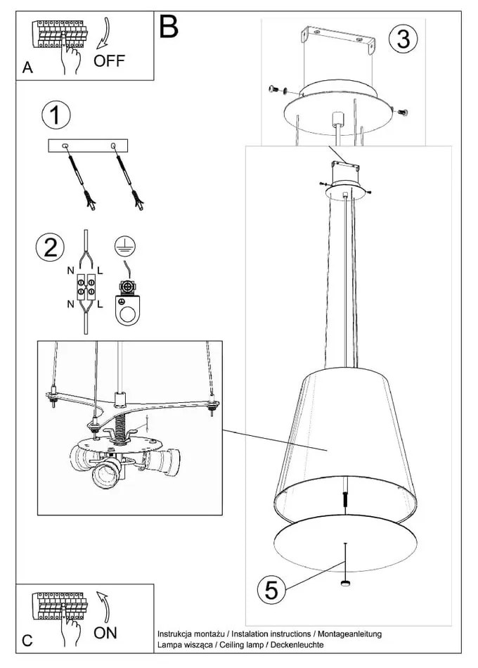 Lampada a sospensione nera con paralume in vetro ø 50 cm Tresco - Nice Lamps