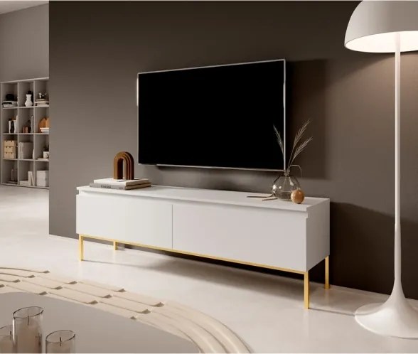 Mobile TV Da Terra 150 Cm 2 Ante Bianco Piedini Oro Lume