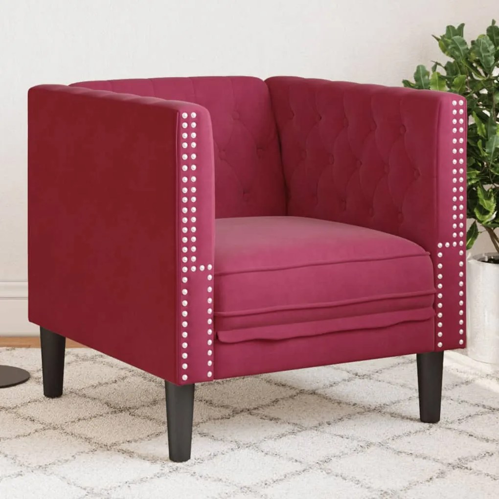 Poltrona Chesterfield Rosso Vino İn Velluto /