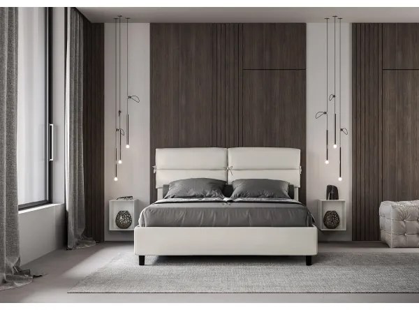 Letto matrimoniale senza rete imbottito 160x190 similpelle bianco Nandy