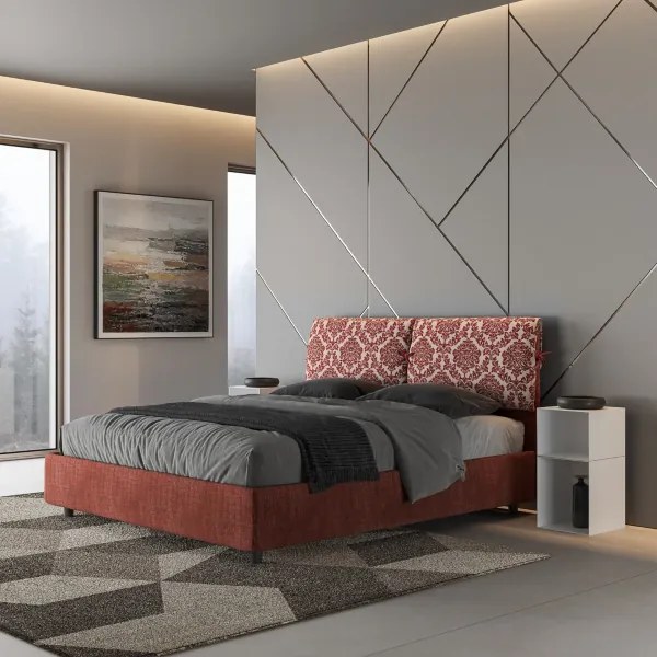 Letto matrimoniale contenitore imbottito 160x190 tessuto Agata 4 bordeaux Mados