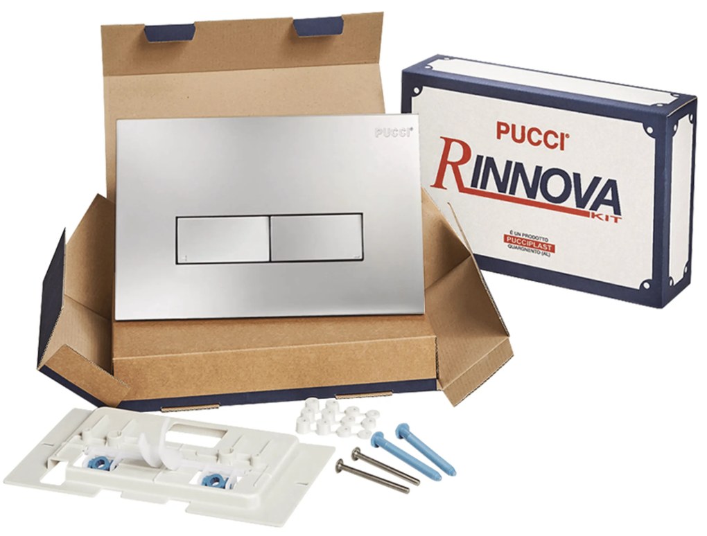 Kit Placca Di Azionamento Doppio Pulsante Spessore 10 mm Pucciplast "Eco Rinnova" Cromo Lucido