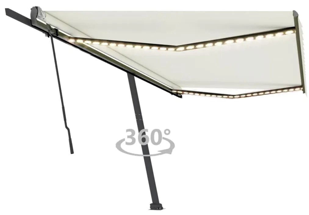 Tenda Da Sole Retrattile Manuale Con Led 500x300 Cm Crema /