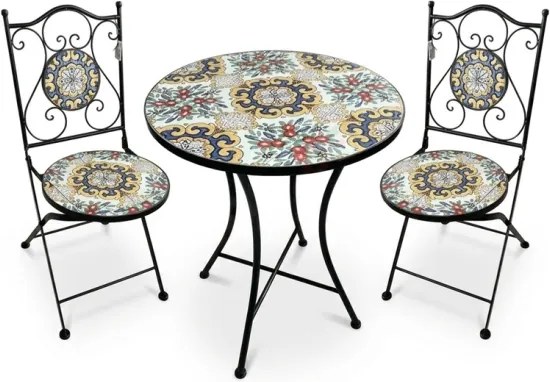 Set Bistrot Tavolo Maioliche D60xH75 Con 2 Sedie Pieghevoli Fiorarte