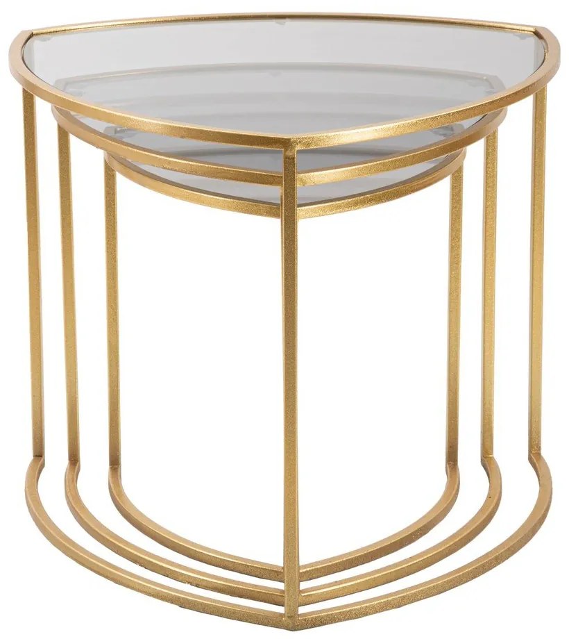 Tavolini rotondi in set di 3 con piano in vetro in oro ø 60 cm Triangle - Mauro Ferretti