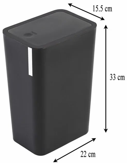 Pattumiera 8 litri Nera in Plastica Con Coperchio Push Moderna