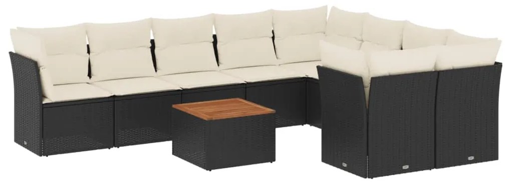 Set divani da giardino 10pz con cuscini in polyrattan nero