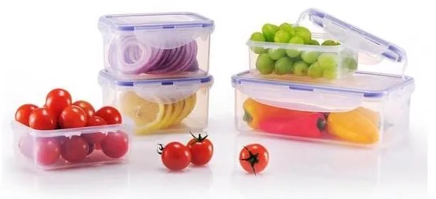 SET 5x Contenitori alimentari LOCK blu/trasparente
