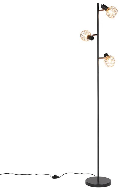 Lampada da terra nera con rame 3 luci - Mesh