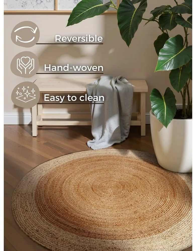 Tappeto rotondo di colore naturale in iuta reversibile e tessuto a mano ø 240 cm Jutta Gold – Hanse Home