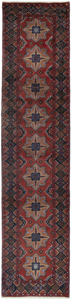Tappeto 310x70 Rosso (Iran) Annodato A Mano