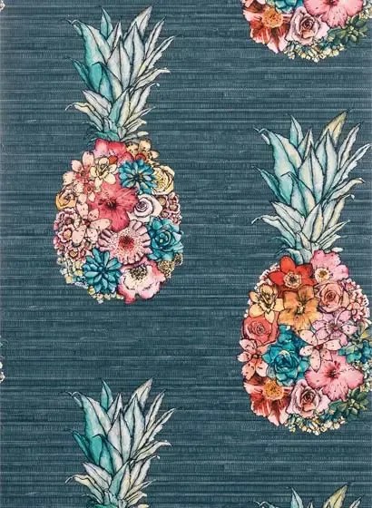 Matthew Williamson Carta da parati Ananas - Dark Teal/ Scarlet/ Jade