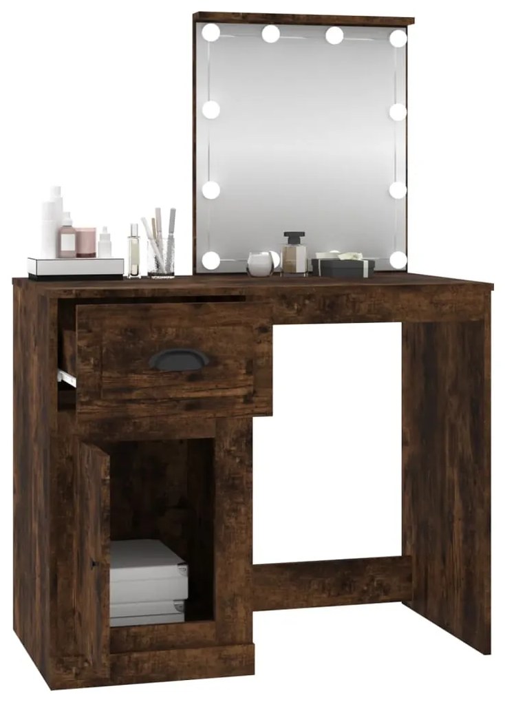 Toeletta con led rovere fumo 90x50x132,5cm legno multistrato