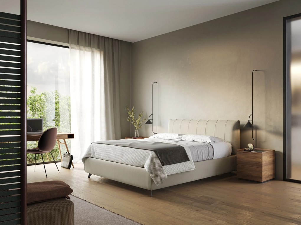 Bogart letto imbottito contenitore completamente sfoderabile in microfibra smacchiabile T11 panna