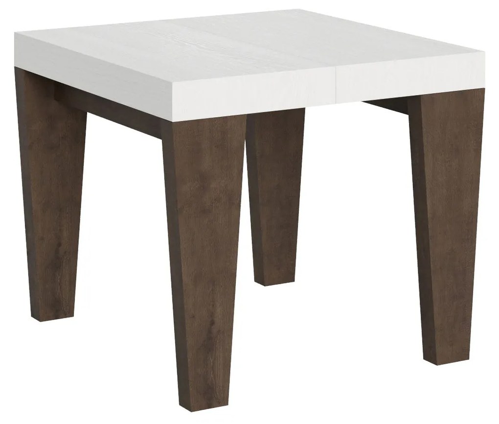 Tavolo allungabile Spimbo Mix piano e gambe in diverse finiture, Bianco Frassino / Noce / 90x90/246 cm