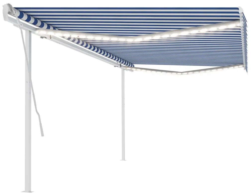 Tenda Da Sole Retrattile Manuale Con Led 5x3 M Blu E Bianca /