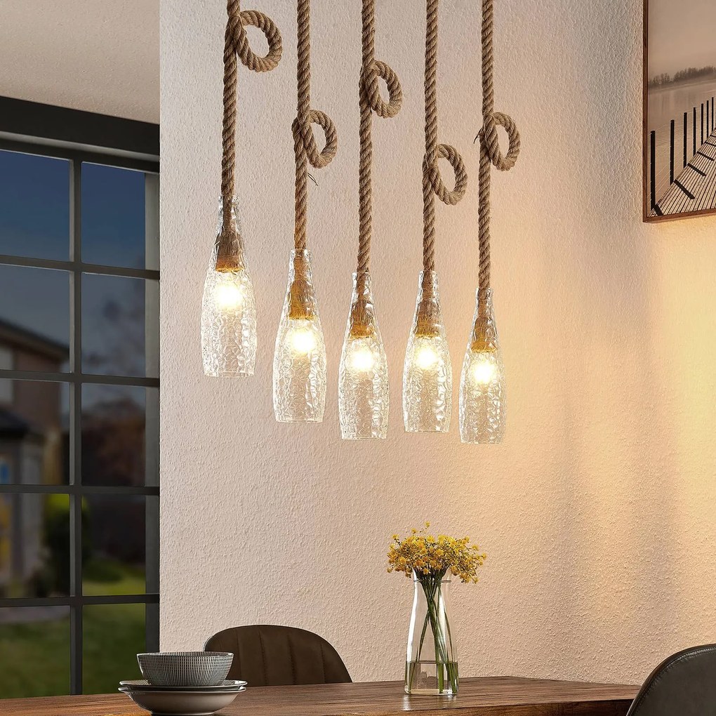 Lampada a sospensione Relia Lindby, dimmerabile, Legno chiaro, Soggiorno / Sala da pranzo, Metallo, Vintage, Lampada a sospensione