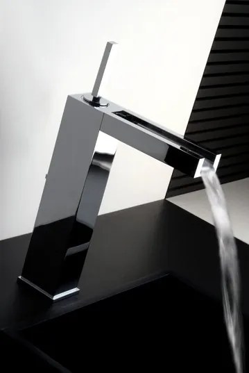 Rubinetto monocomando con leva joystick e cascata a vista con piletta cromo Rettangolo 11983 Gessi