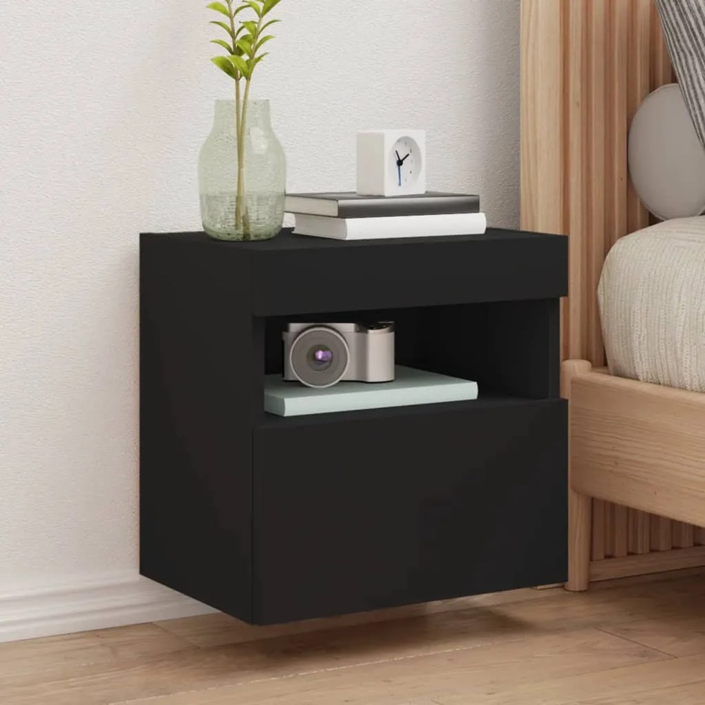 Mobile Tv A Parete Con Luci Led Nero 40x30x40 Cm /