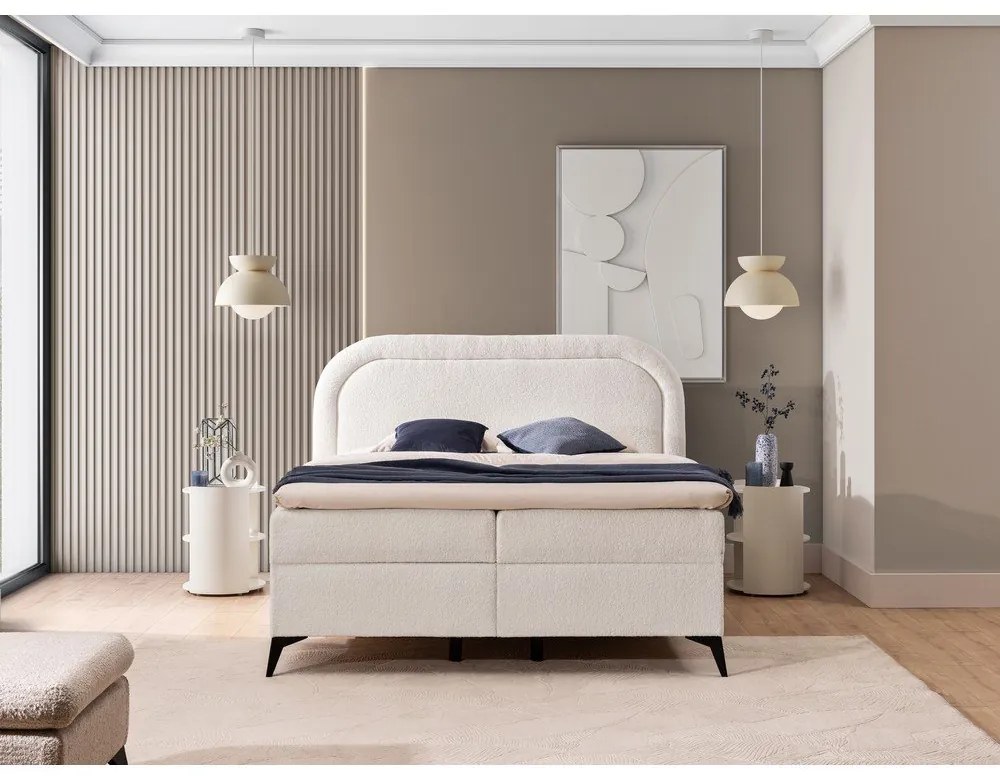 Letto boxspring bianco con contenitore 180x200 cm Ornes – Ropez
