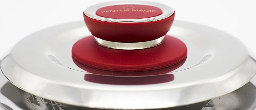 Coperchio Magico Antiodore Ø25 cm Ventur Magic in Acciaio Inox Pomolo in Bachelite Cooker Rosso...
