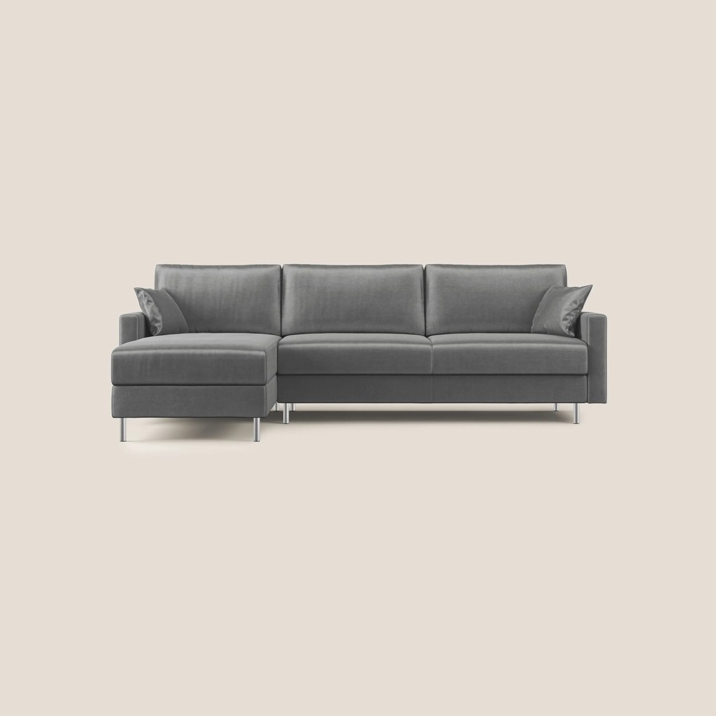 Andromeda divano letto angolare in velluto morbido impermeabile T01 grigio