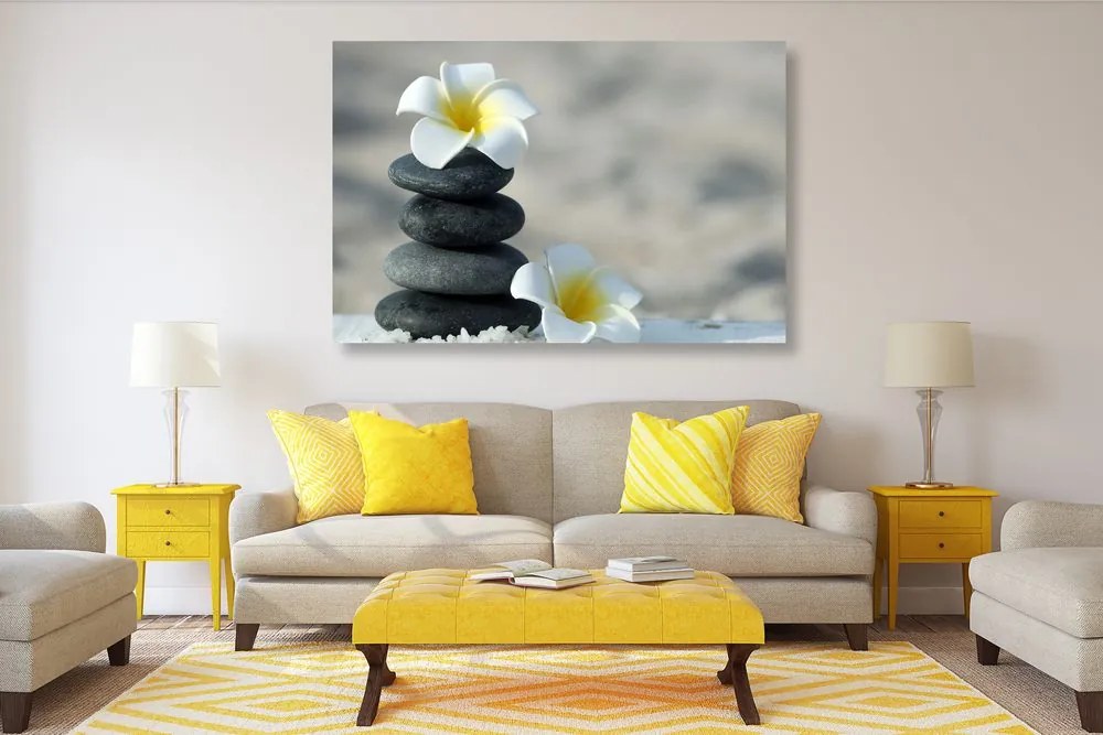 Quadro su tela – Pietre armoniche e fiore di plumeria