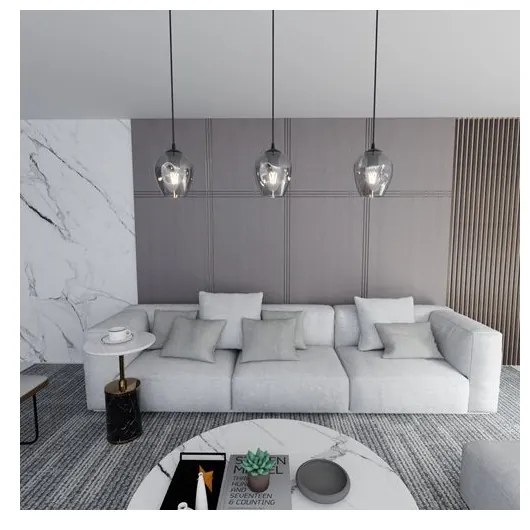 Lampadario a Sospensione in Acciaio e Vetro ISTAR Nero E27 Colore delle Sfere Grafite
