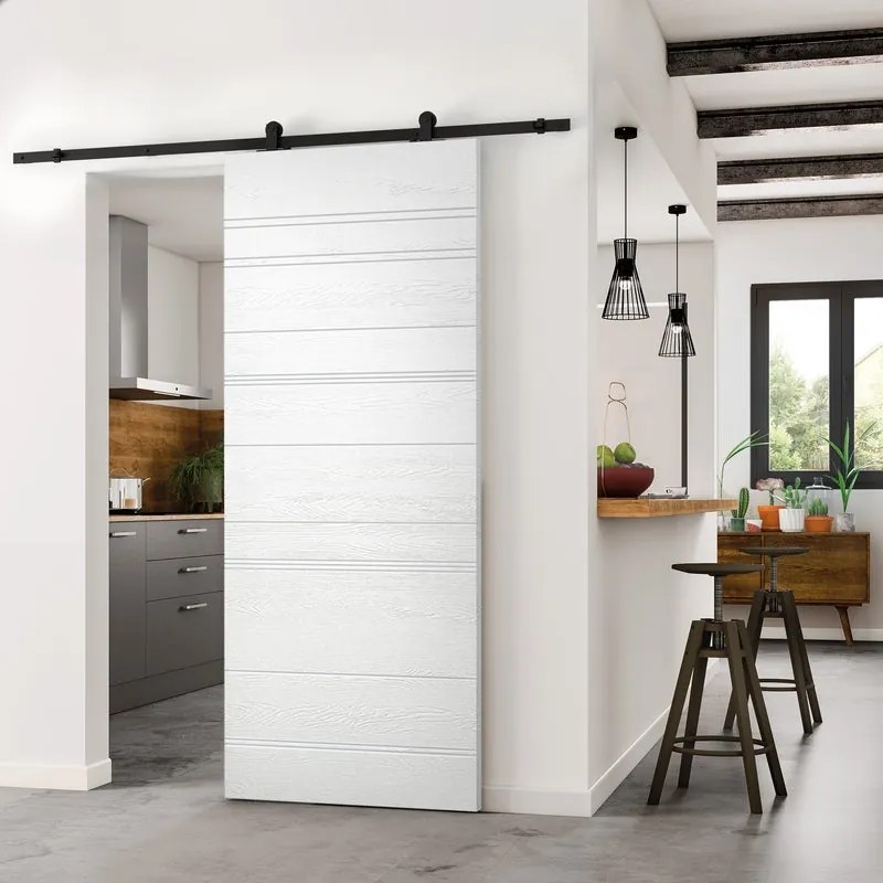 Porta scorrevole reversibile Mast Incisa in mdf bianco, L 93 x H 212 cm, con binario Retro