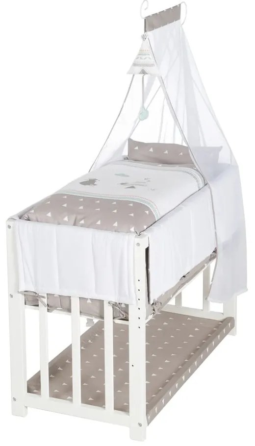 Culla bianca con contenitore e baldacchino 90x45 cm Indibär - Roba