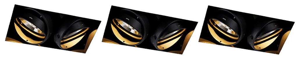 Set di 3 faretti incassati neri GU10 AR111 senza cornice 2 luci - Oneon