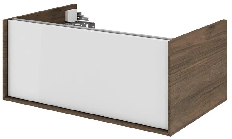 Mobile da bagno sotto lavabo SENSEA Neo Frame bianco e noce laccato lucido L 75 x H 32 x P 48 cm 1 cassetto, lavabo non incluso