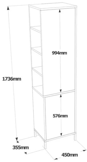 Colonna Bagno Multiuso Armadietto 45x36x174H Rovere E Bianco Vitale