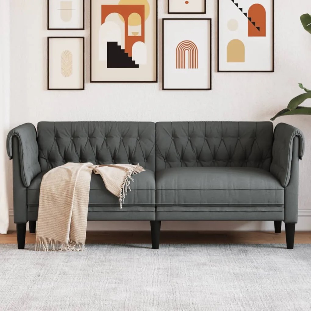 Divano Chesterfield A 2 Posti Grigio Scuro İn Tessuto /