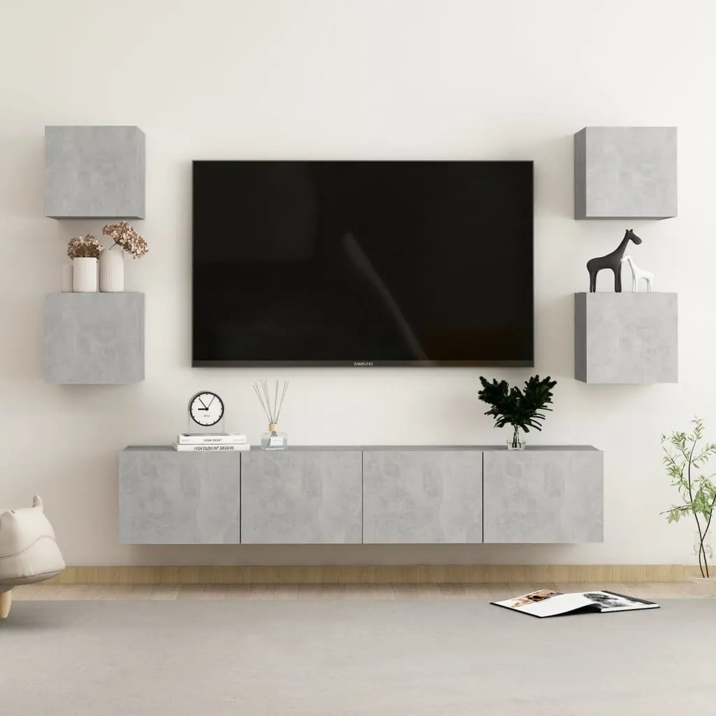 Set porta tv 6 pz grigio cemento in truciolato