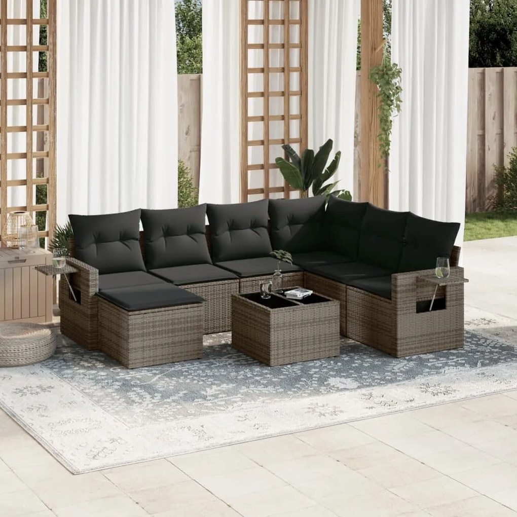 Set divano da giardino 8 pz con cuscini grigio in polyrattan
