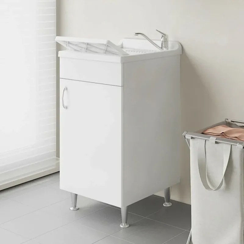 Set da 45 cm con lavatoio colonna e pensile in legno bianco Fedra