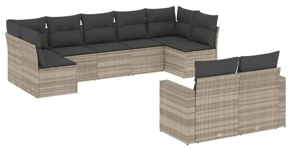 Set divano da giardino 9pz con cuscini grigio chiaro polyrattan