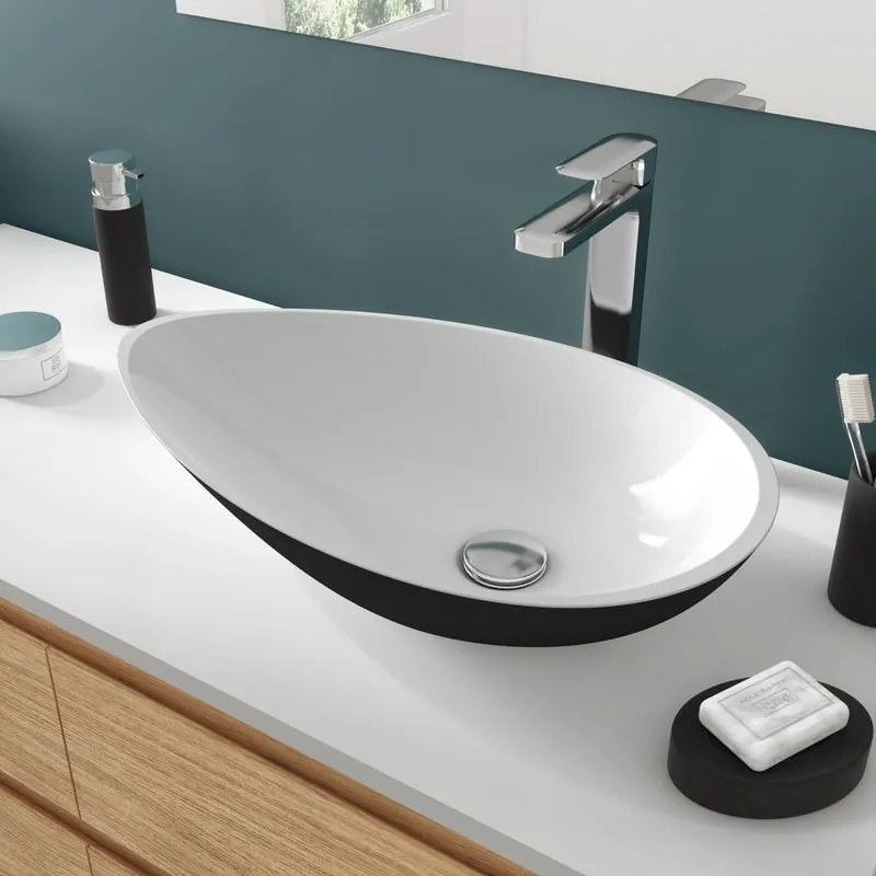 Lavabo da appoggio SENSEA ovale piletta non inclusa in composito minerale di resina gelificata L 56.1 x H 12.2 x P 33.8 cm nero opaco piletta non inclusa