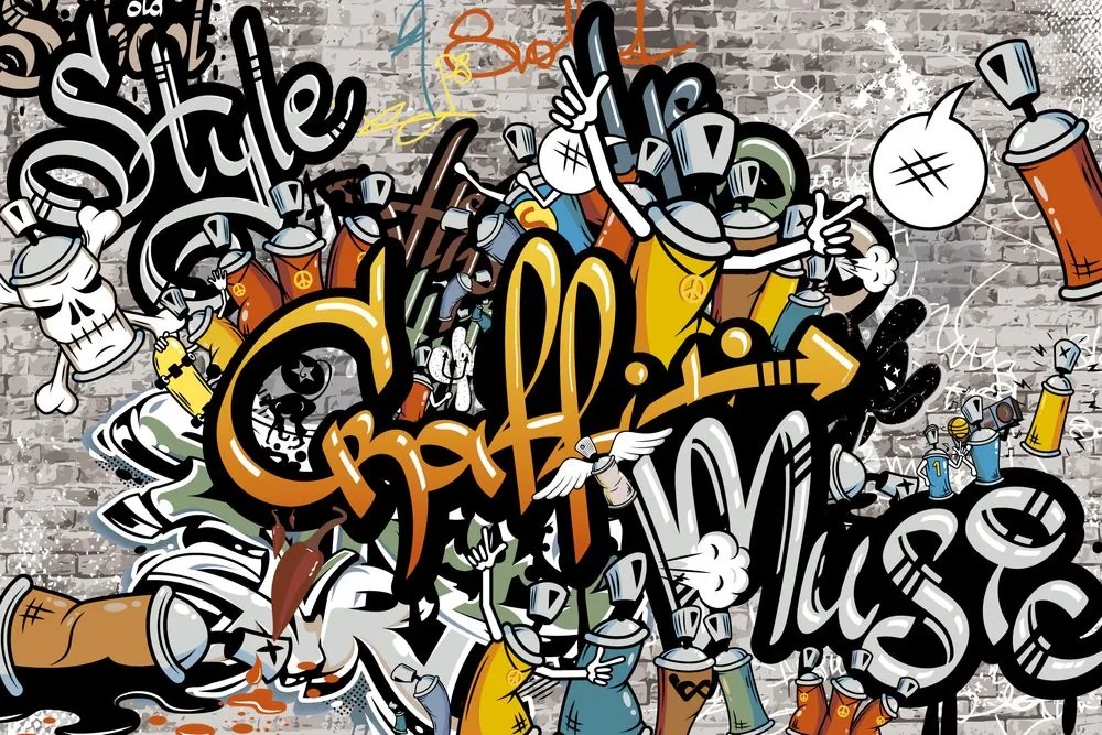 Carta da parati – Graffiti su muro di mattoni