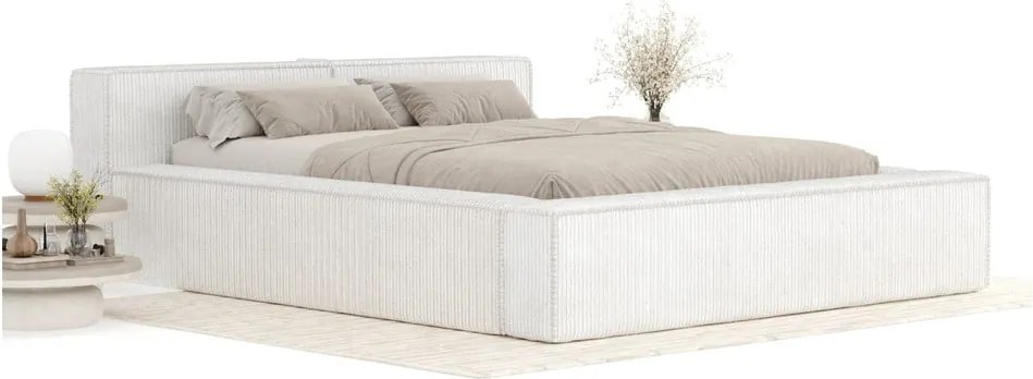 Letto matrimoniale imbottito color crema con contenitore e rete inclusi 160x200 cm Voliera – Maison de Rêve