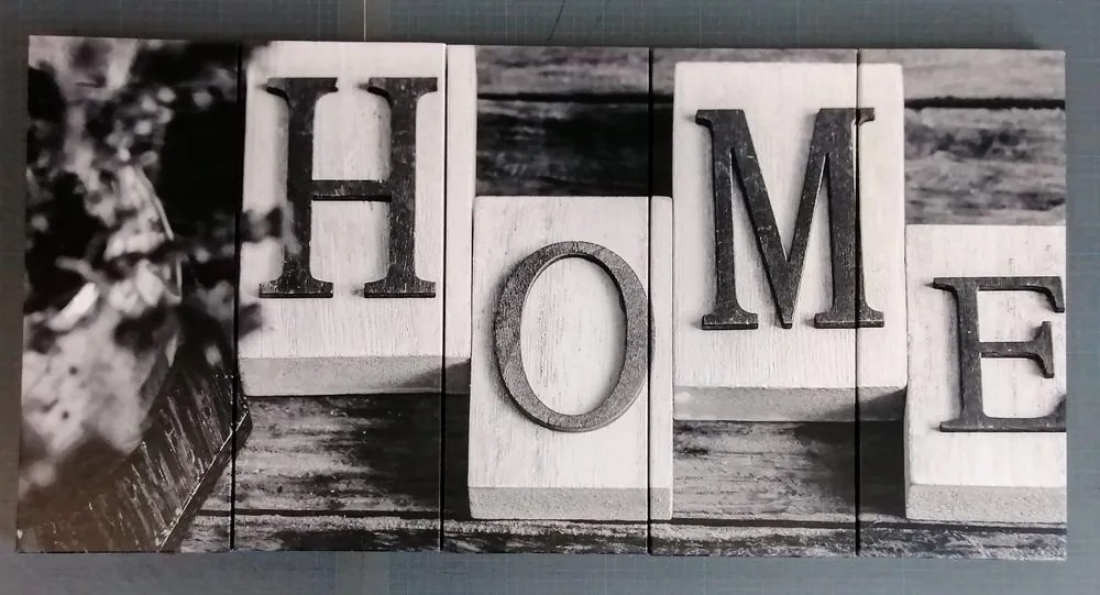 Quadri 5 pezzi – Lettere Home in bianco e nero