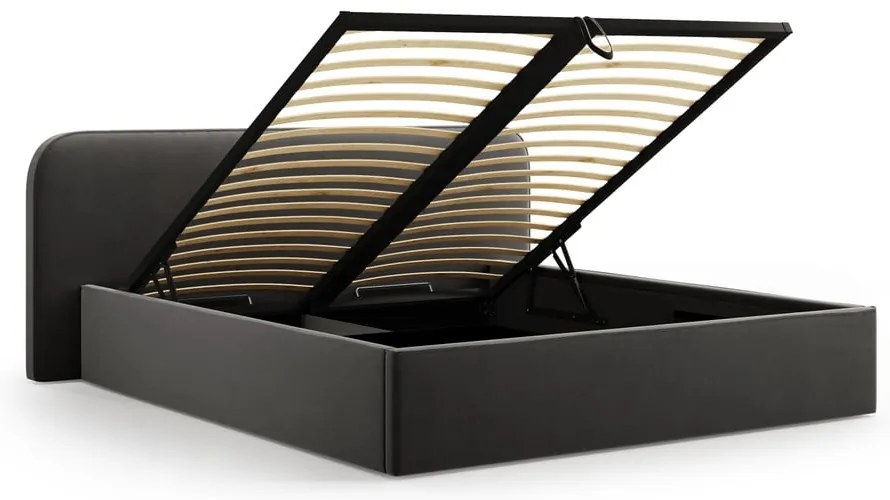 Letto matrimoniale imbottito nero con contenitore e rete inclusi 200x200 cm Elizabeth – Micadoni