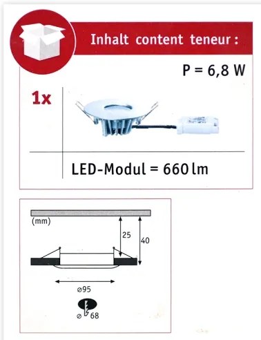 Paulmann 79669 - LED/6,8W IP44 Lampada da bagno da incasso HOUSE 230V