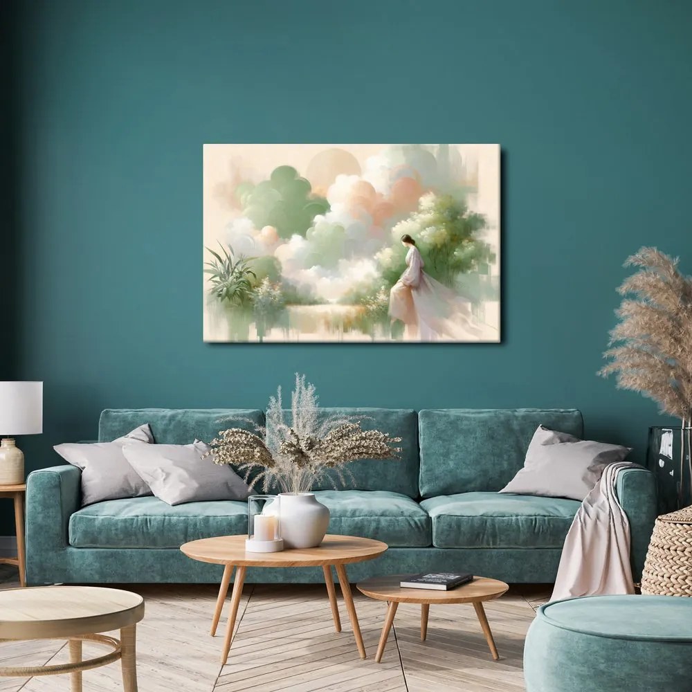Quadro su tela – Donna in paesaggio romantico