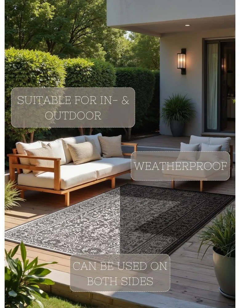 Tappeto da interno/esterno bianco e nero 200x290 cm Duet Kona – NORTHRUGS