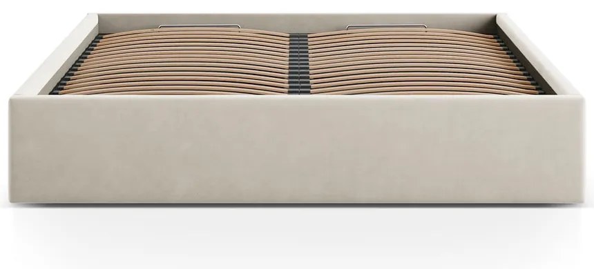 Letto matrimoniale imbottito beige con contenitore/senza testiera con rete inclusa 200x200 cm Susan – Micadoni