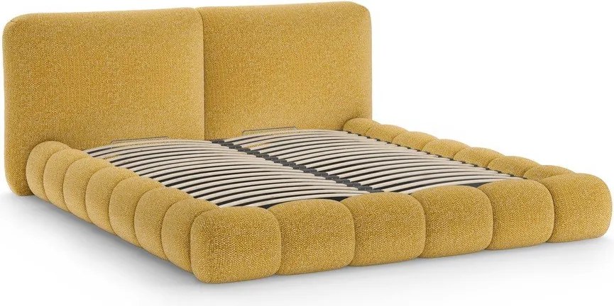 Letto matrimoniale imbottito color senape con contenitore con rete inclusa 160x200 cm Solange – Micadoni