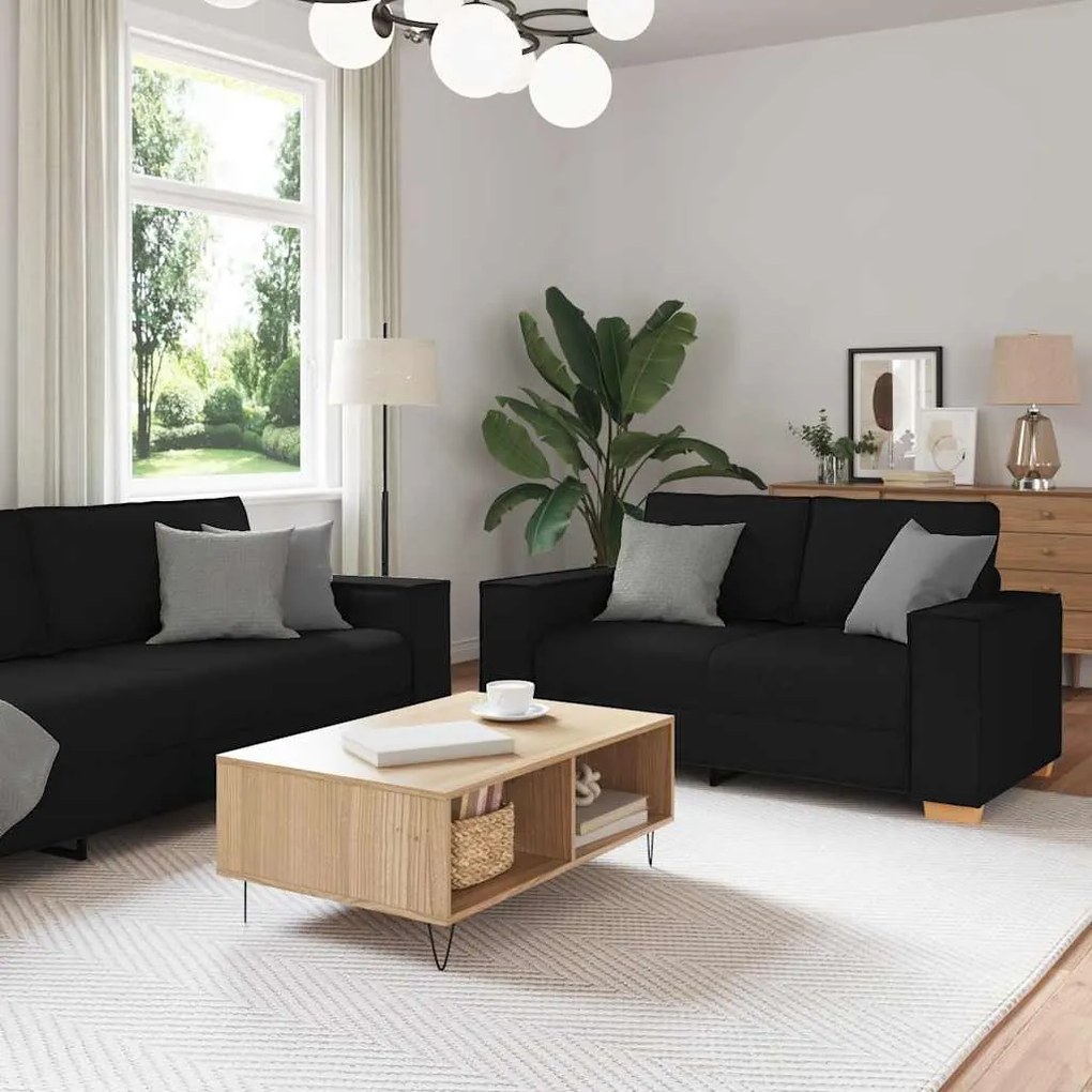 Set Di Divani 2 Pz Con Cuscini Nero İn Tessuto /