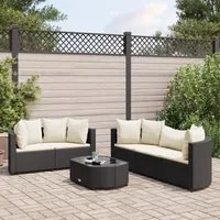 Set Divano da Giardino 6 pz con Cuscini Nero in Polyrattan 3308416